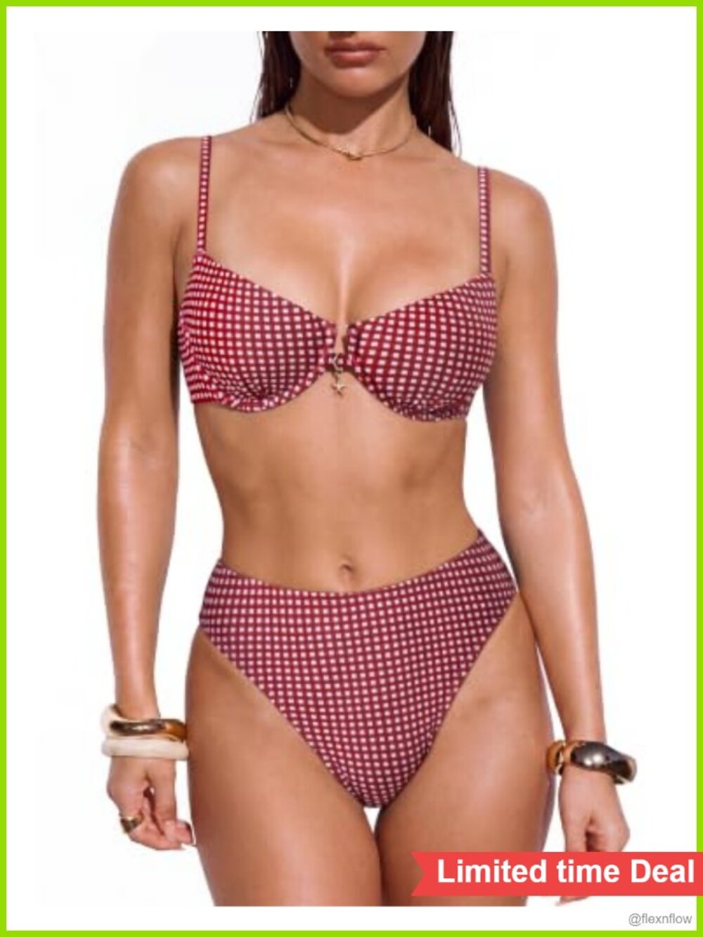High Waisted Underwire Bikini Set Cheeky High Cut 2 Piece Swimsuit